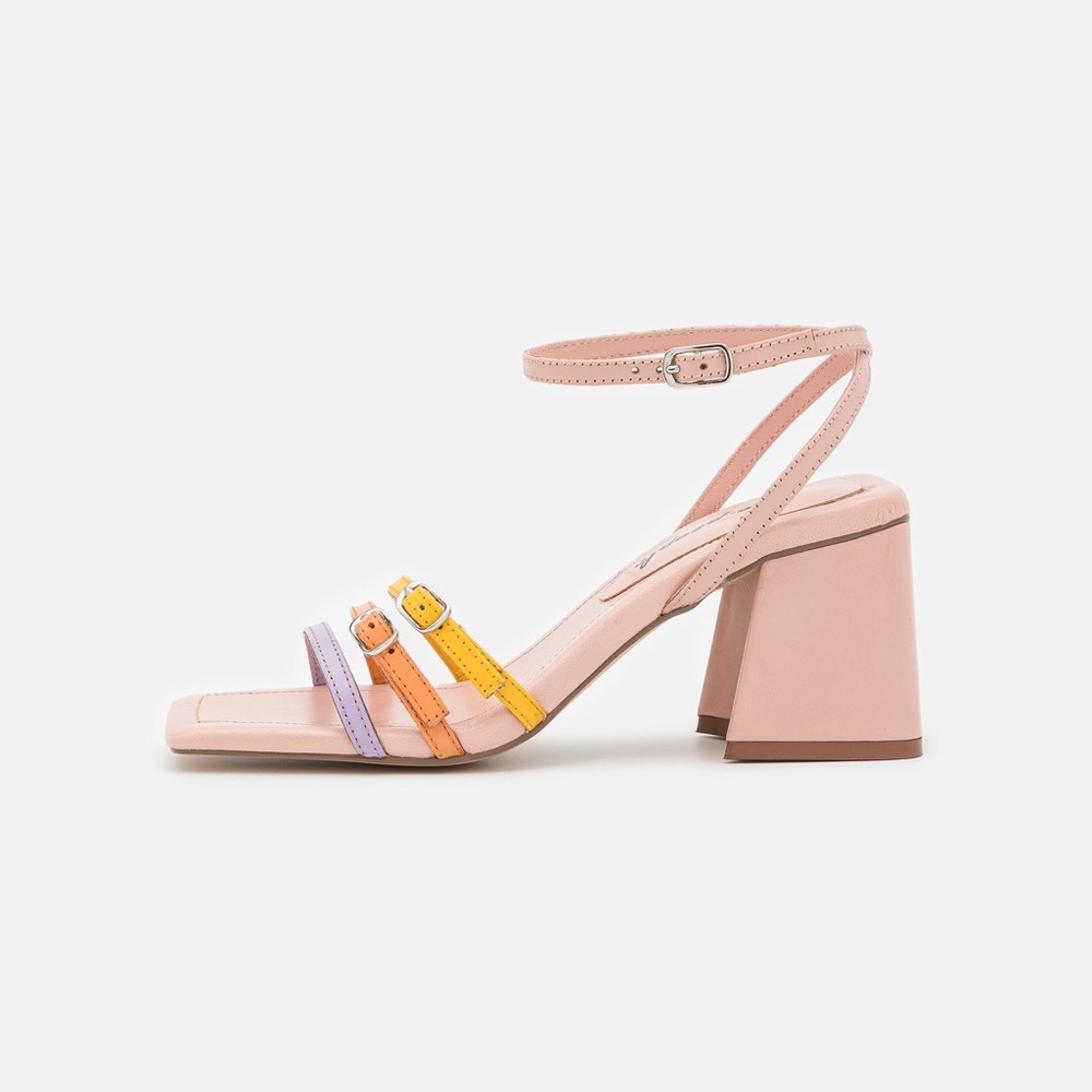 Free People Multicolor Strappy Block Heel Sandals - Pink, Yellow, Lavender - Picture 4 of 14